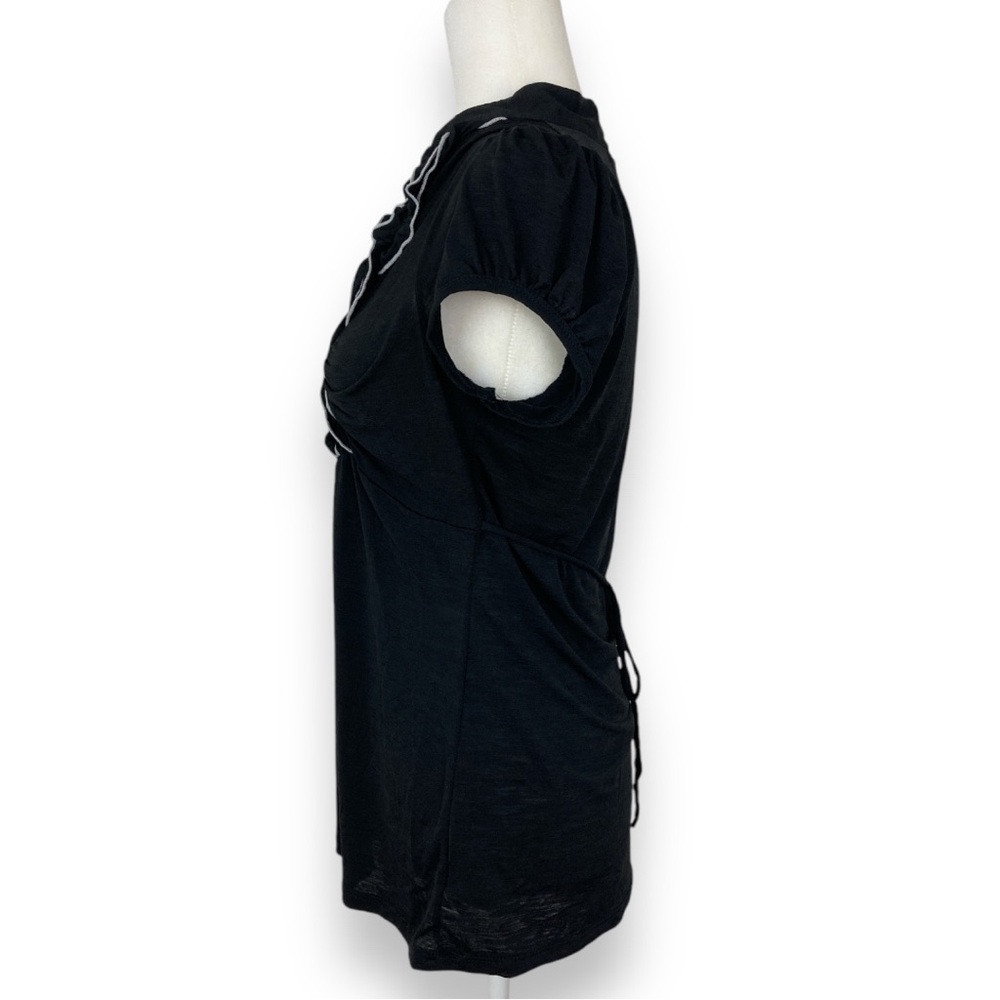 VTG Y2k heart soul black and white ruffle blouse Tye back L - Picture 3 of 14